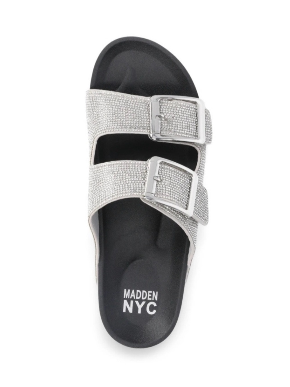 Madden NYC Black Silver Embellished Double-Buckle Slide Sandal
